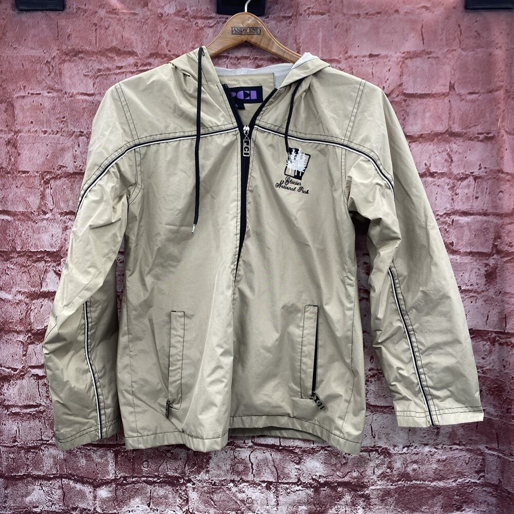 Vintage PCI Windbreaker Jacket Tan Full Zip Women's Size S Glacier National Park